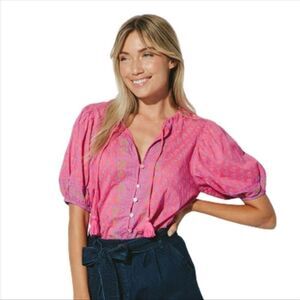 Cleobella Amari Blouse Ditzy Mix Block Print Pink Size Small